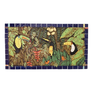 Wall Hanging Jungle Mosaic Tile Panel With Toucans For Sale