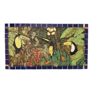 Wall Hanging Jungle Mosaic Tile Panel With Toucans