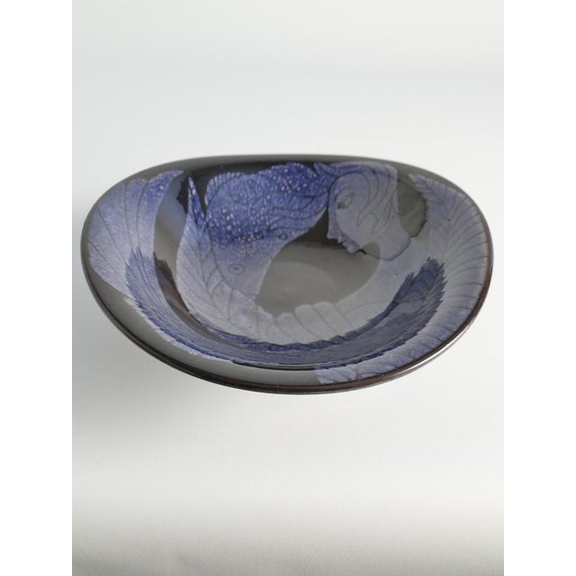Blue Blue Mermaid and Fish Bowl by Anna Lisa Thomson for Upsala Ekeby, 1950s For Sale - Image 8 of 13