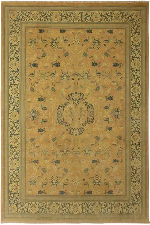 1980s 1980’s Shabby Chic Vintage Tan Wool Rug -8'11 X 11'9