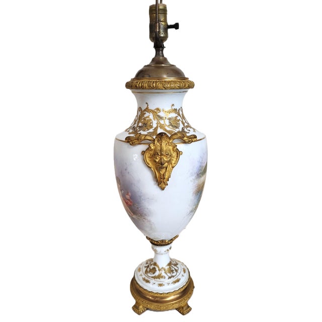 Late 19th Century Antique French 19th C White & Gilt Bronze Sevres Porcelain Urn Vase Lamp Angels For Sale - Image 5 of 18