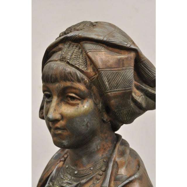 19th Century Antique E. Rousseau Cast Spelter Metal French Maiden Woman Bust Sculpture For Sale - Image 10 of 12