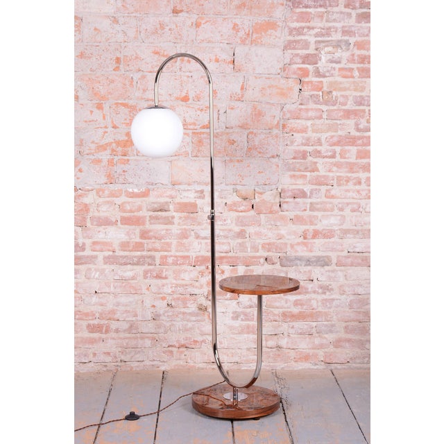 Metal Art Deco Floor Lamp in Walnut attributed to J. Halabala for Up Závody, Czech, 1930s For Sale - Image 7 of 13