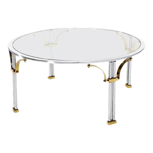 Italian Mid Century Modern Chrome Brass Glass Top Round Coffee Table
