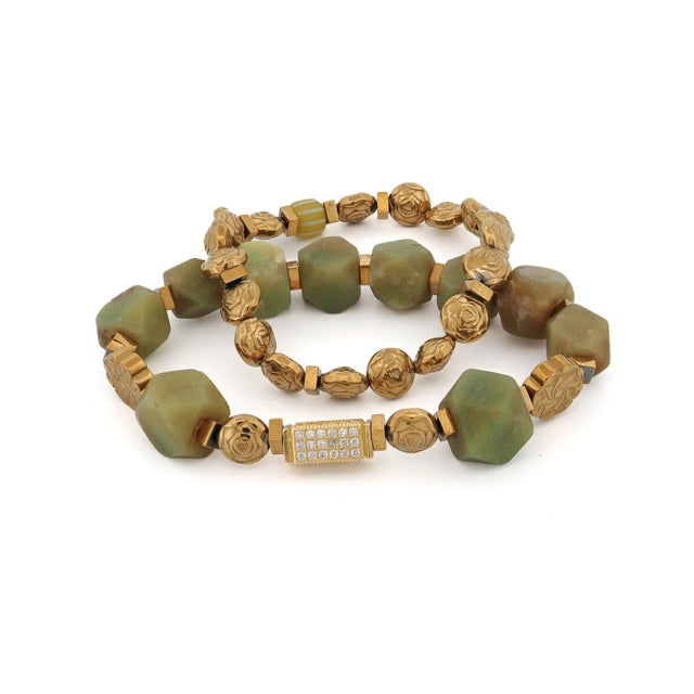 Spiritual Garden Natural Jade & Gold Bracelet Set For Sale In Miami - Image 6 of 6