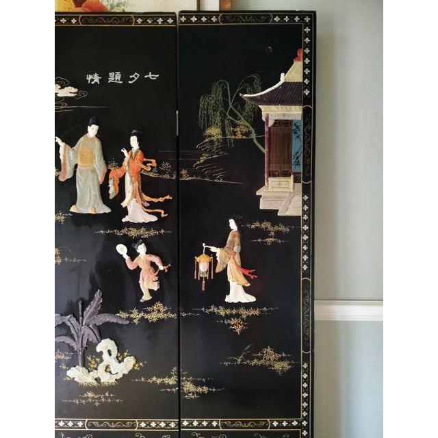 Black Early 20th Century Chinese Coromandel Soap Stone Screen For Sale - Image 8 of 18