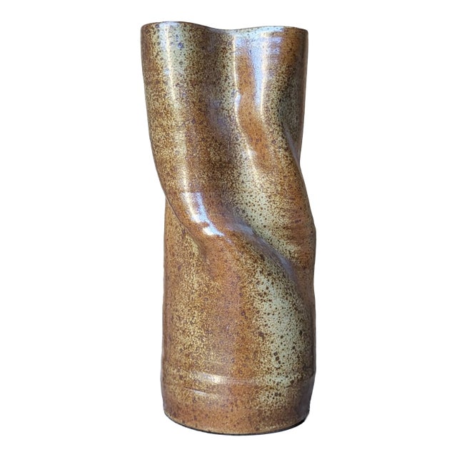 Vintage Stoneware Roller Vase, 1980s For Sale