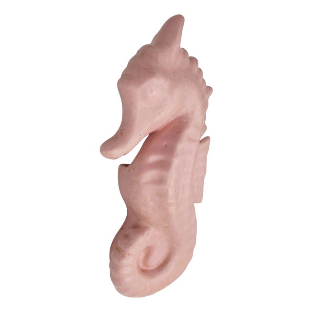 Rare Mid 20th Century Ceramic California Pottery Pink Seahorse Flower Wall Vase For Sale