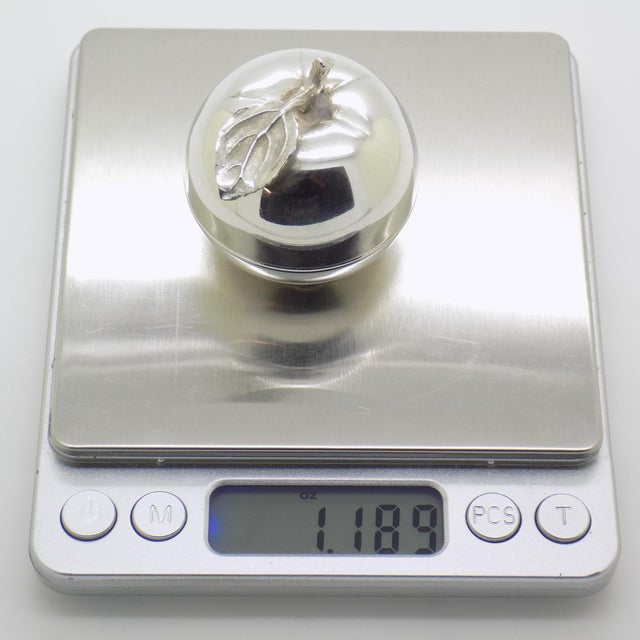Vintage Italian Handmade Genuine Silver Apple Shaped Pill Snuff Trinket Box For Sale - Image 9 of 10