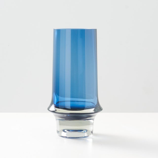 Blue Glass Vase by Tapio Wirkkala for Iittala Finland, c1960s A model #3581 blue vase with clear base designed by Tapio...