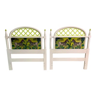 Faux Bamboo and Lattice Emma Shipley Zebra Twin Headboards - a Pair For Sale