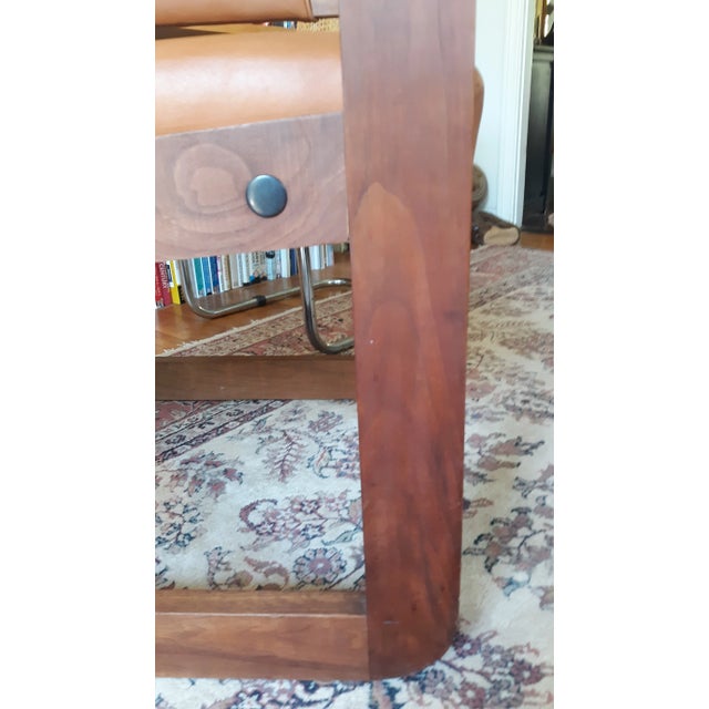 Vintage Solid Wood Library Armchair With Dark Honey Brown Vinyl For Sale In Los Angeles - Image 6 of 11