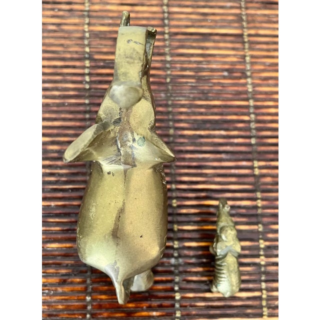 Mid Century Brass Elephants Pair Trunks Up Good Luck Baby & Parent Set of 2 For Sale In New York - Image 6 of 9