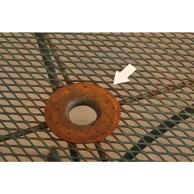 Vintage Wrought Iron Round Patio Table And Four Chairs Set For Sale - Image 16 of 18