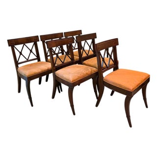 Set of 6 Vintage John Stuart Neoclassical Regency Revival Dining Chairs With Greek Key Inlay For Sale