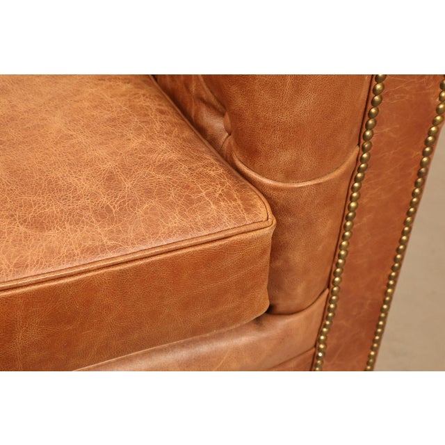 Animal Skin Chesterfield Style 7 Foot Distressed Brown Tufted Leather Sofa For Sale - Image 7 of 17