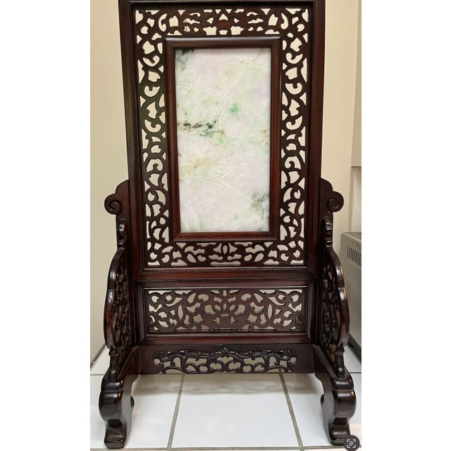 Chinese Early 20th Century Jade Carving in Wood Frame and Stand Representing Winter For Sale - Image 3 of 12
