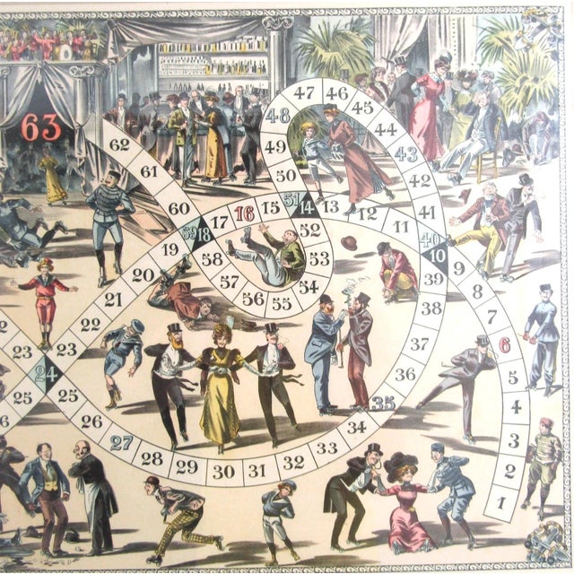 Rare Jeu Du Skating Rink (Game of Goose) French 1900 Game Framed Poster For Sale - Image 4 of 8