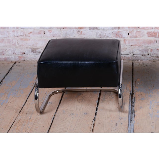 Bauhaus Stool in Chromed Steel and Leather by Robert Slezák, Czech, 1930s For Sale - Image 4 of 6