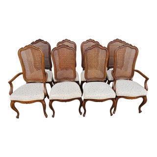 1980s Thomasville Country French Cane Back Chairs - Set of 8 For Sale
