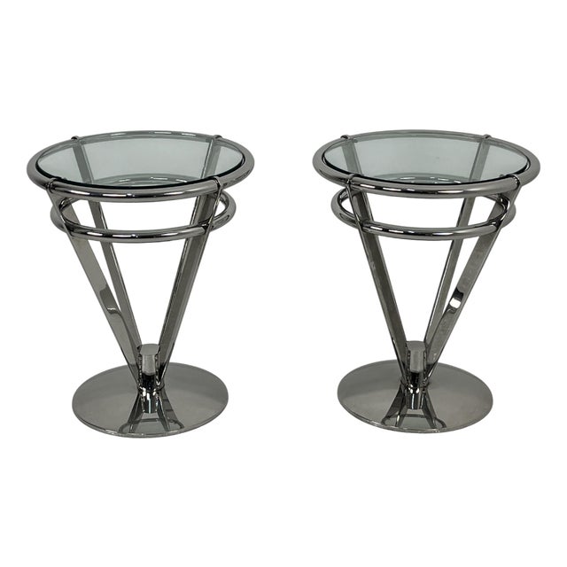 Space Age Steel and Glass Bedside Tables, 1980s, Set of 2 For Sale