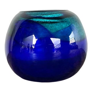 Vintage Blue and Green Glass Sphere Vase For Sale