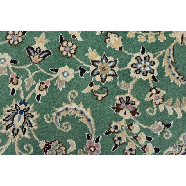 Fine Nain Rug 3’3” X 4’10” Green Wool/Silk Traditional Hand-Knotted Carpet For Sale - Image 4 of 12