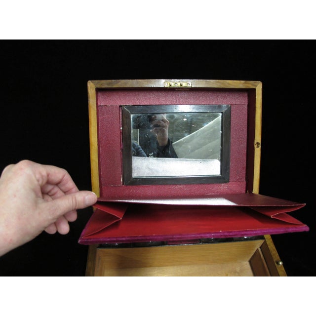 Antique Victorian Mother of Pearl & Wood Vanity Jewelry Box With Glass