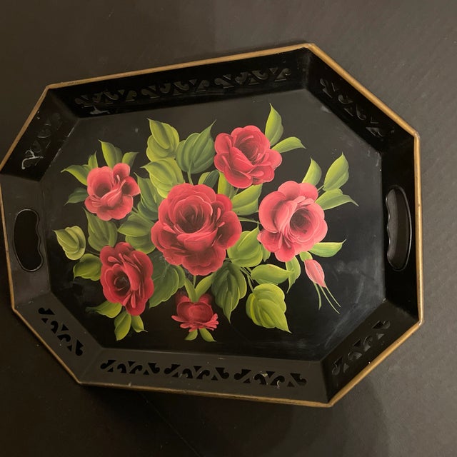 Early 20th Century Antique Hand Painted Tole Tray Made for G Fox and Co For Sale - Image 5 of 11