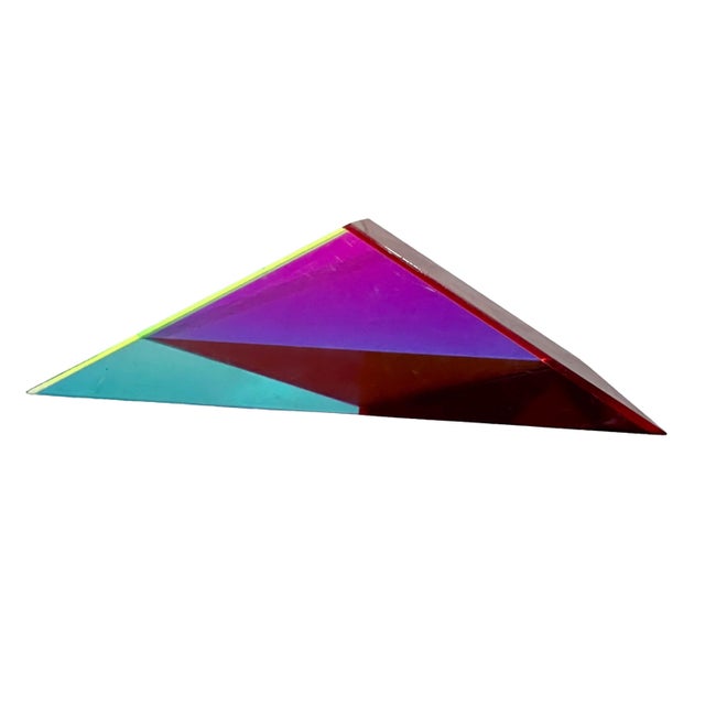 Vasa Velizar Mihich, Hand Signed Dated 1993 Colorful Acrylic Vasa Laminated Lucite Triangle Sculpture, 1993 For Sale