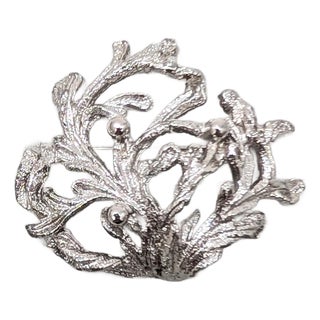 Vintage 1970s Signed Napier Rhodium Plated "Coral" Brooch For Sale