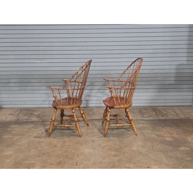 Richard Dimes Company Pair of Late 20th Century d.r. Dimes Sack Back Windsor Arm Chairs Bench Made For Sale - Image 4 of 7