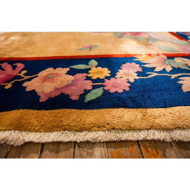 1920s Antique Warm Gold Ground Floral Modern Knotted Chinese Art Deco Carpet Rug For Sale - Image 4 of 9