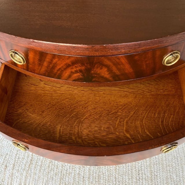 1950s Rare Kittinger Flame Mahogany Demilune | Entryway | Accent Chest For Sale - Image 9 of 10