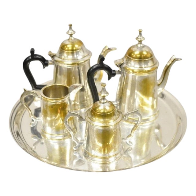 Vintage Federal Style Small Indian Silver Plated Coffee Tea Set W/ Wilcox Tray For Sale