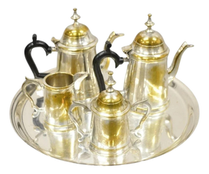 Vintage Federal Style Small Indian Silver Plated Coffee Tea Set W/ Wilcox Tray