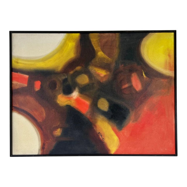 1970's W. Bentley Expressionist Abstract Painting, Frame For Sale