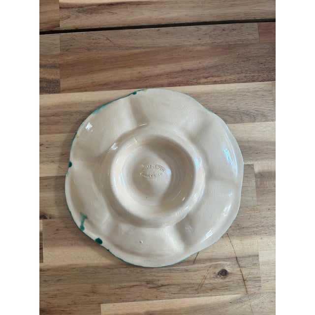 Vallauris Antique French Faience Oyster Plate, Foucard-Jourdan Vallauris, Mottled Green Flambe Glaze, Early 20th Century For Sale - Image 4 of 5