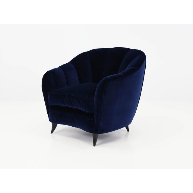 Textile Mod. Shell Chairs in Deep Blue Velvet by Gio Ponti for Case E Giardini, Italy, 1950, Set of 2 For Sale - Image 7 of 16