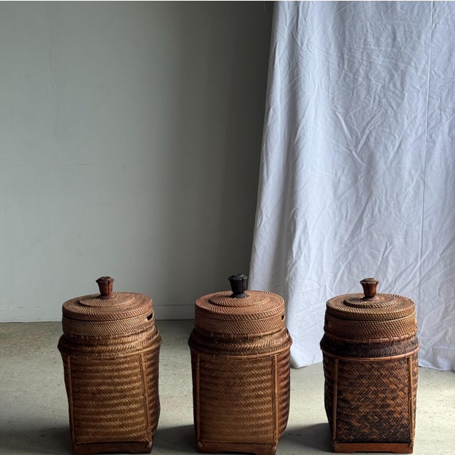 Large Indonesian Wicker Fishing Basket with Lid For Sale - Image 11 of 18