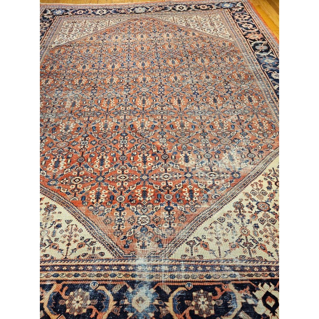 Antique Persian Mahal Sultanabad Rug, Hand-Knotted Wool, Geometric Pattern, 10x13, Brick Red & Ivory For Sale - Image 16 of 16