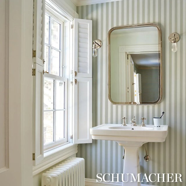 Schumacher SAMPLE - Schumacher Emma Stripe Wallpaper In Stone For Sale - Image 4 of 4
