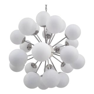 21st Century Nova Polished Nickel Matte White Murano Sputnik Chandelier by Fabio LTD For Sale