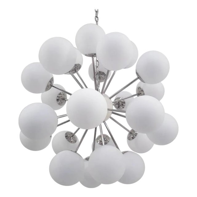 21st Century Nova Polished Nickel Matte White Murano Sputnik Chandelier by Fabio LTD For Sale