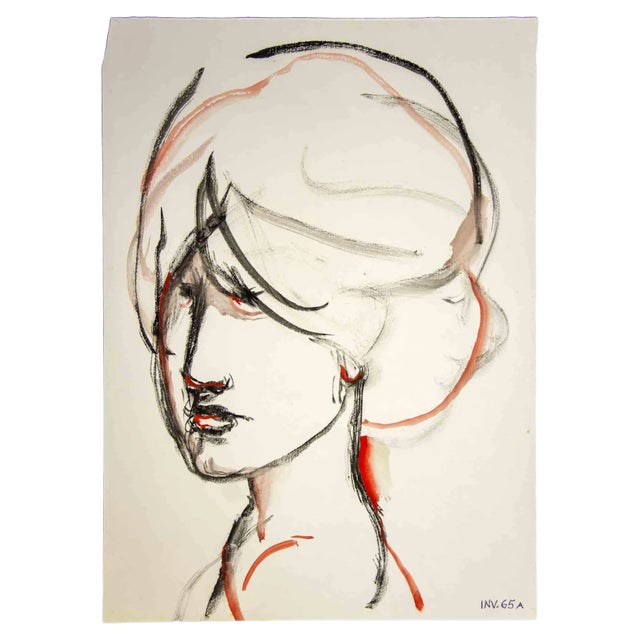 Leo Guida, Portrait, Original Watercolor Drawing, 1970s For Sale