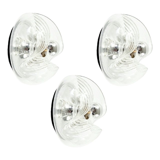 Mid-Century Space Age Glass Wave Wall Lights by Koch & Lowy for Peill & Putzler, Germany, 1970s, Set of 3 For Sale