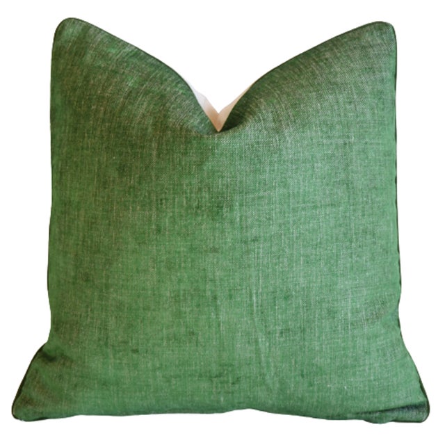 Kravet Fabrics Hand-Printed Green Botanical Banana Leaf Feather/Down Pillow 21" Square For Sale In Los Angeles - Image 6 of 7