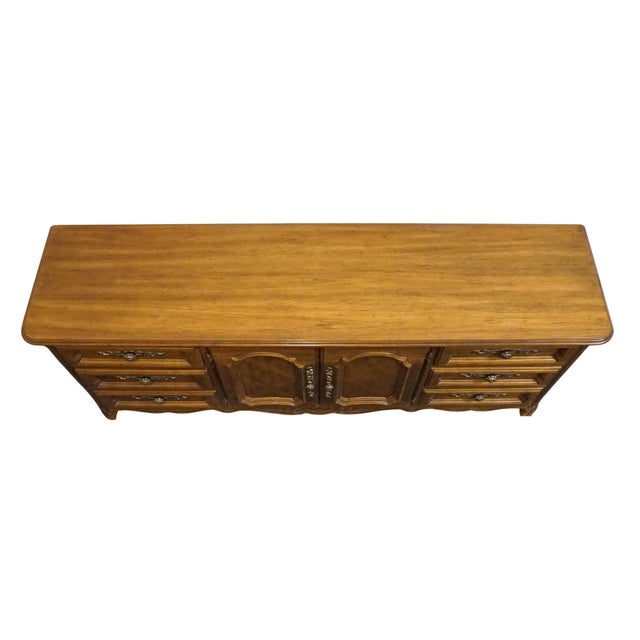 Late 20th Century Drexel Furniture Cabernet Collection Solid Pecan French Provincial 78" Triple Door Dresser 306-134 For Sale - Image 5 of 15