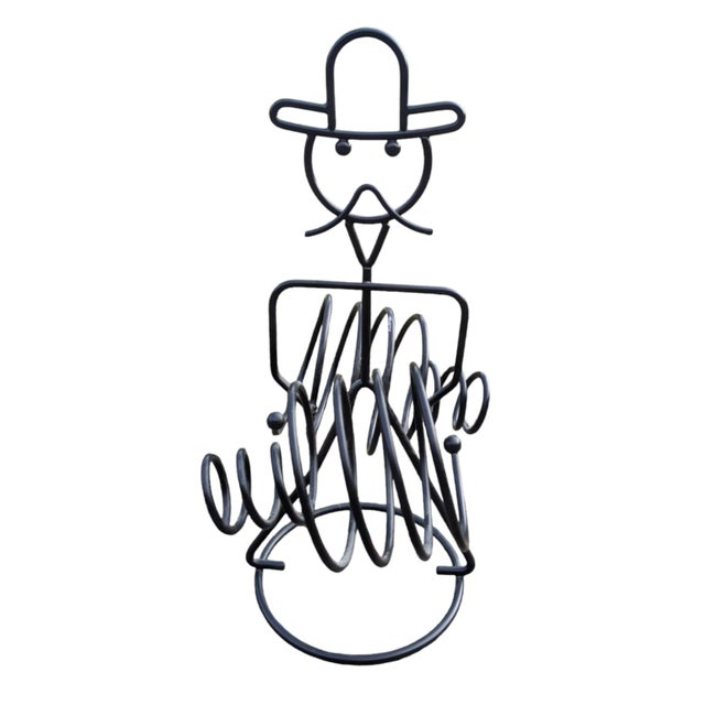 Late 20th Century Vintage John Risley Style Black Metal Cowboy Bottle Holder For Sale - Image 5 of 10