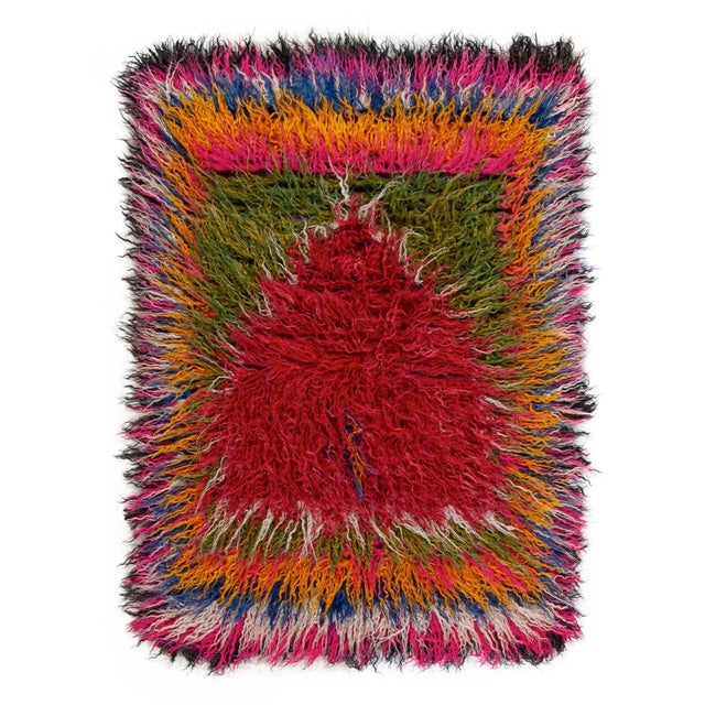 Textile 1950s Vintage Tulu Rug in Red, Multicolor Geometric Pattern, Shag Pile For Sale - Image 7 of 7
